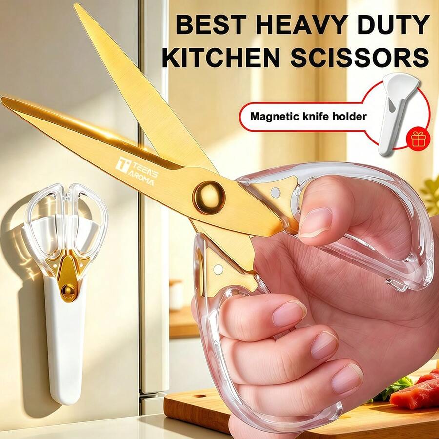 Scissors (Magnetic Knife Holder + Scissors) Professional Scissors Ultra-Sharp Kitchen Scissors, Cooking Scissors For Meat, Chicken, Fish, Poultry, Herbs, Bread, Comfortable Sharp Non-Stick Scissors, Restaurant And Outdoor Kitchen Cutting Tools, Multi-Purpose Scissors - Scissors + Magnetic Knife Sheath - View 1