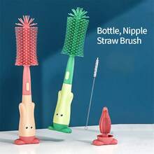 3Pcs Silicone Baby Bottle Cleaning Brush Set, 3-In-1 Multifunctional Straw & Nipple Cleaner, Fast Drying Freestanding , Ideal Independence Day Gift - Multi-color a Style - View 2