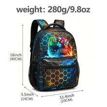 Mochila escolar para estudiantes - Mochila con patrón de videojuegos para adolescentes de escuela secundaria - Mochila casual de 16 pulgadas para videojuegos y viajes - Multicolor - Ver 3