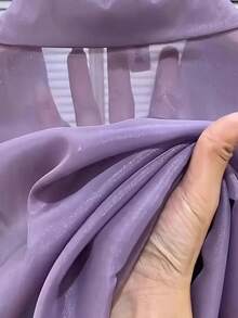女款優雅透視雪紡長袖襯衫，襯衫領，鈕扣細節，標準版型聚酯纖維上衣，夏季款 - 紫色 - 查看 2