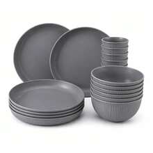 Plastic Plates And Bowls Set Camping Plates Unbreakable Party Dinner Set - Dark Gray - View 1