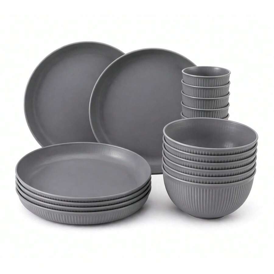 Plastic Plates And Bowls Set Camping Plates Unbreakable Party Dinner Set - Dark Gray - View 1