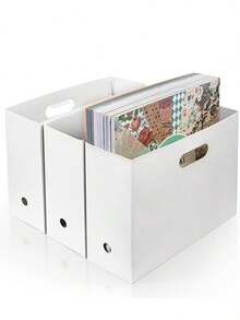 3/1pc Large Capacity Foldable Scrapbook Paper Storage Box, Desktop Book Organizer Rack, Scrapbook Paper Storage Box, Plastic File Storage Box - Multicolor - View 13