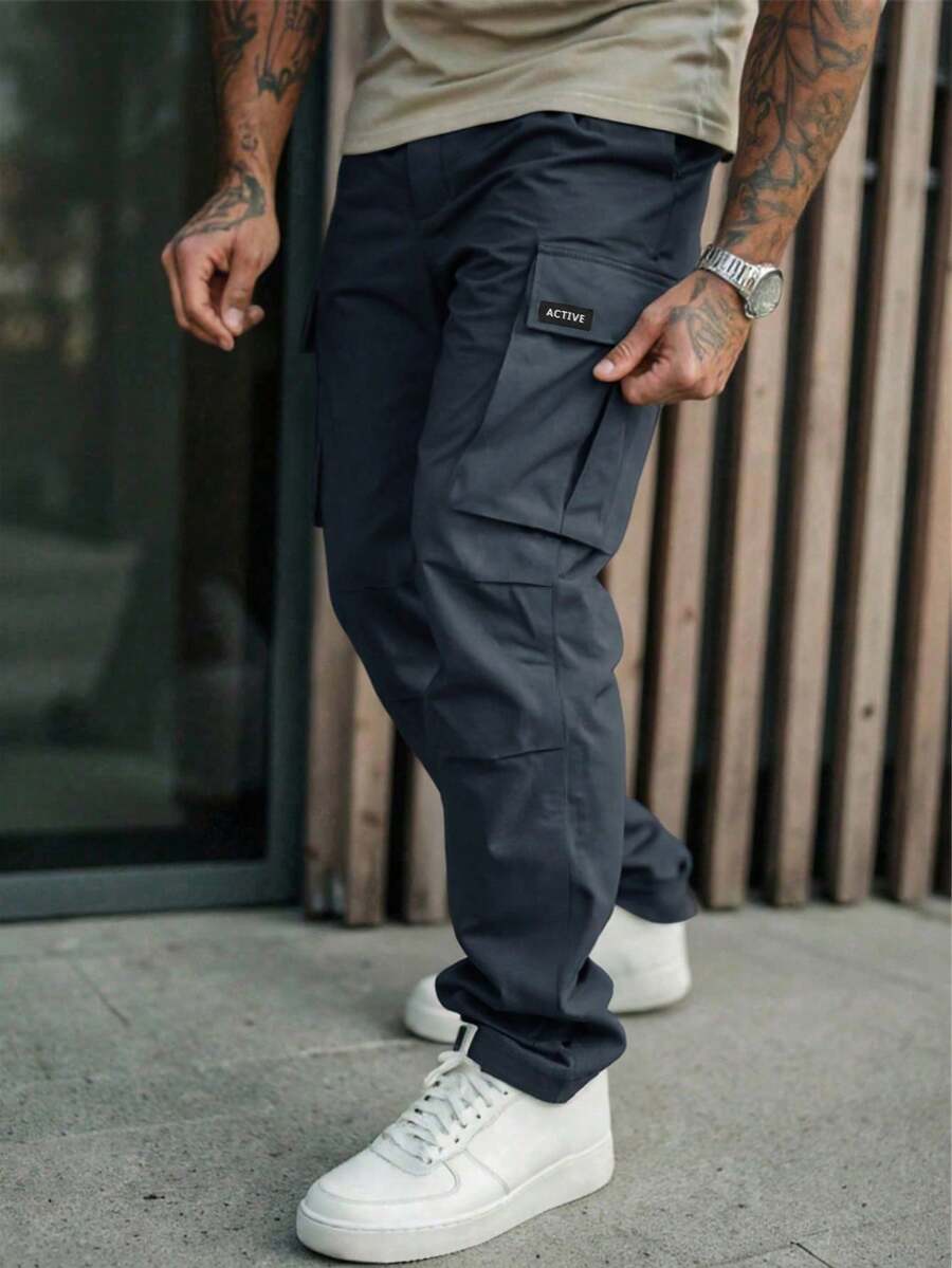 Pantalones cargo de estilo estadounidense utilitario de pierna recta, de moda casual con múltiples bolsillos, pantalones holgados, otoño - lacre - Ver 1