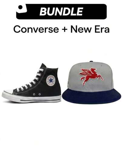 [Converse+New Era]Chuck Taylor All Star Hi Sneakers Casual Shoes High-Top+59FIFTY Baseball Cap Sports Sun Protection Printed Streetwear H202526