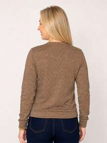 Lightweight Linen-Style Blouse With Cuffs, Hem, And Love Print, Cozy For Autumn - Mocha Brown - View 6