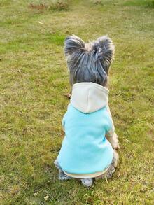 1pc Colorblock Hooded Dog Sweatshirt, American Style Raglan Contrast Color Design, Cat Clothing With Fresh And Clean Overall Style, Loose And Comfortable Fit, Unrestricted Movement, Pets Look Energetic And Great For Street Photos - Multicolor - View 3