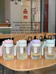 Thickened High Borosilicate Glass Water Bottle With Handle & Removable Tea Infuser Straw Lid, Heat Resistant Leakproof Fruit Tea Tumbler, 4 Pastel Color Portable Drinking Cup For Home Office Outdoor Travel Daily Use - Multicolor - View 3