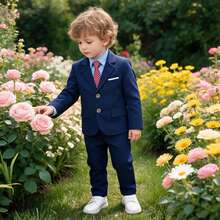 3pcs Young Boy's Suit Set (Jacket + Pants + Tie), Formal Outfit For Piano Performance, Wedding, Ceremony - Royal Blue - View 3