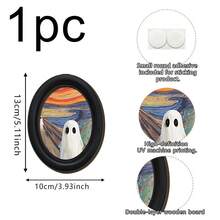 1pc Halloween Wall Decor Black Oval Framed Ghost Art Print, Spooky The Scream Parody Mini Painting, Creepy Cute Fall Seasonal Home Decor For Bedroom Living Room Dining Room, Vintage Gothic Halloween Party Hanging Ornament - Multiple Styles - View 12