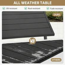 Patio Coffee Table, Rectangle Outdoor Coffee Table With Wood Grain Tabletop For Patio, Balcony And Garden, Black - Black - View 6