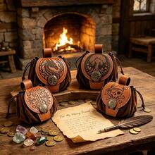 1pc Medieval Dragon-Embossed Waist Pouch | Viking Vegvisir Drawstring Pouch For Storing Dice, Coins, And Accessories | Fantasy Renaissance Waist Pouch - A - View 6