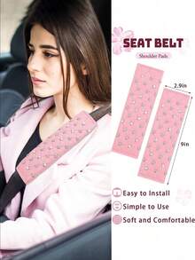 9pcs/4pcs Shiny Rhinestone Car Interior Accessories Set, Soft Leather Steering Wheel Cover, Gear Shift Cover, Handbrake Cover And Seat Belt Pad, Non-Slip Decorative Set, Suitable For Women, Universal For Sedan SUV Truck - Type a - View 3