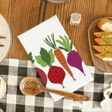2/4/6Pcs,Vintage Folk Style Kitchen Hand Towels, Carrot Beet Tomato Rooster Cookware Pattern Quick Dry Reusable Cleaning Towels For Cooking Baking Home Decoration,Kitchen Accessories. - Multicolor - View 11