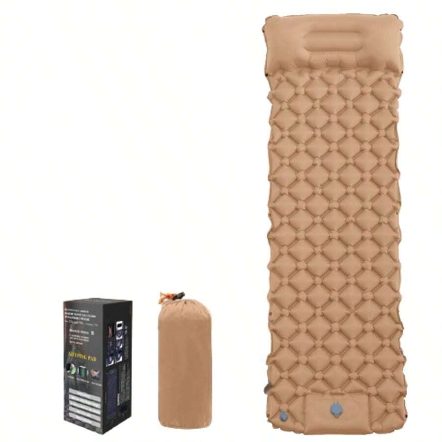 1 pieza Colchón inflable individual para exteriores, material de TPU ultraligero y portátil, colchoneta de dormir para camping, impermeable, activado por presión - Marrón - Ver 1