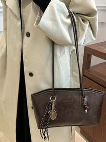 1pc New Coffee Color Rhombus Pattern Bowling Bag, Zipper Closure, Solid Color PU Material, Large Capacity Handbag, Very Suitable - Coffee - View 7