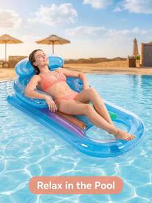 Inflatable Pool Floating Lounge Chair With Headrest And Backrest, Comfortable Floating Water Bed For Summer Swimming Pool, Beach Outdoor Use, 2 Colors Available, Air Pump Not Included - Multicolor - View 4
