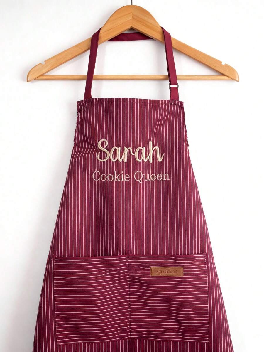 Delantal Bordado Personalizado con Nombre - Regalo Personalizado para Entusiastas de la Cocina, Repostería o Manualidades, Regalo para Mamá y Yo en el Hogar - Rojo - Ver 1