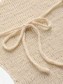 Elegant Solid Color Knit Hollow Out Camisole Dress, Casual Resort Beach Wear For Summer Vacation - Apricot - View 8