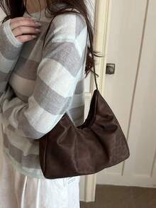 1 pieza Bolso de hombro de ante con estampado de leopardo de gran capacidad para mujer, bolso hobo con artesanía plisada, ideal para ir al trabajo o a la escuela. Este bolso de gran capacidad y ligero combina estilos casuales clásicos y casuales de negocios. Es perfecto para mujeres jóvenes, estudiantes universitarias y profesionales, adaptándose fácilmente a entornos de trabajo, temporada de regreso a clases, vida escolar/secundaria/universitaria y viajes de vacaciones. Un bolso de hombro de moda. - Café - Ver 5
