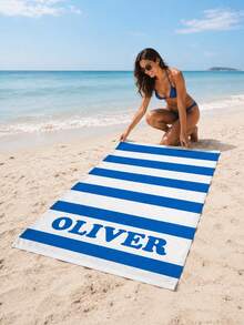 Customizable Personalized Text Macaron Striped Beach Towel - Soft, Quick-Drying, Portable, Essential For Autumn Beach Vacation, Ideal Gift For Graduation Trip, Back To School Season, Also Suitable For Beauty Salon, Hotel, Sports Venue, Home Decor, Skincare And More - Horizontal Striped Beach Towel - View 4
