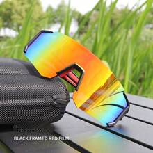 3 Pairs Set Unisex One-Piece Large Frame Sports Goggles, Colorful Coated Anti-UV, Summer Beach Driving Fishing Cycling Shopping Party Photo Outdoor Sun Protection Accessory - Mercury + Black Gray + Red Film - View 4