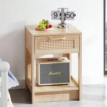 Rattan Side Table With Drawer, Modern Bedside Table, Side Table For Living Room, Bedroom, Natural Wood Look - H55/W40/D40 Cm - Warna alami - View 4