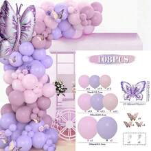 Lila-Rosa Ballonbogen-Set 108 Stücke Maca-Lila Latexballons, Roségold Dekoballons mit Folien-Schmetterlingsballons, Ballongirlande-Bogen-Set für Geburtstagsfeier und Hochzeitsdekoration - Lila Set - Übersicht 7