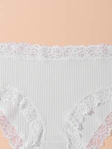Teowryxou 6pcs Plus Size Solid Color Cotton Lace Patchwork Ribbed Sexy Romantic Comfortable Low Waist Women's Panties, Suitable For Valentine's Day, Holidays - Multicolor - View 6