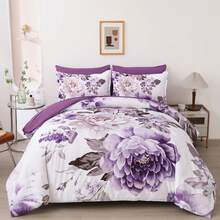 3 Pieces Brown Floral Print Comforter Doona Sets Double Queen King Bedding Set With 2 Pillowcases,3Pcs Soft & Comfortable Botanical Flower Lightweight Quilted Bedding Set With Polyester Filling,Room Decor,Machine Washable,All Season,Wedding Gift - Brown - View 3