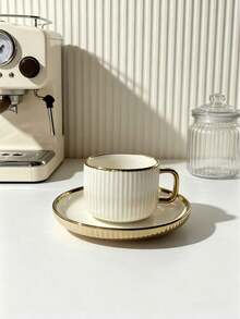 6pcs/1set Luxury Gold Rim 90ML/3.OZ Ceramic Tea Set, Includes Coffee Cup And Saucer, (Iron Rack Not Included)/Espresso, Dishwasher . Perfect For Home Kitchen, Tabletop Decor, Afternoon Tea, Coffee Drinking, Personalized Gift, Kitchen Accessories, Ramadan, Party, Birthday, Wedding And Dinner. Valentine's Day Gift For Him, Valentine's Day Gift (Iron Rack Not Included) - Multicolor - View 5