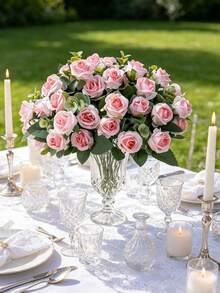1 Stück künstlicher Rosenstrauß, künstliche Blumenpflanze Dekoration für Frühling/Herbst Hochzeit, Valentinstag/Muttertag/Vatertag/Feiertag Geburtstag/Party Zubehör/Hochzeit/Innenbereich/Zuhause/Küche/Schlafzimmer/Wohnzimmer/Esstisch Dekoration/Brautstrauß/Außenbereich Garten Dekoration - Pink - Übersicht 5