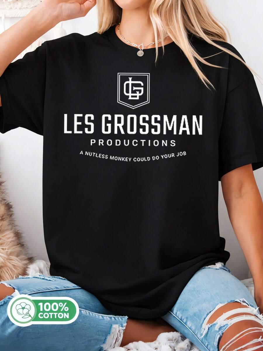 Les Grossman Productions A Nutless Monkey Might Do Your Job Cotton T-Shirt For Comedy Movie Fans. - 黑色 - 查看 1