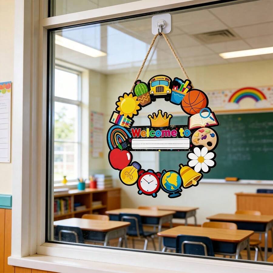 2D Flat 1pc Classroom Door Welcome Sign, Wooden Teacher Door Plaque, Welcome To Our Classroom Hanging Sign, Suitable For Back To School Season, Hollow Hook, Front Door Decor, School Teacher Decoration, No Electricity Required - Multicolor - View 1