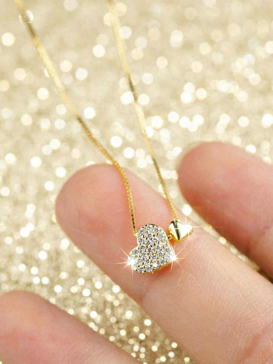 1 件 925 纯银 14k 镀金简约心形吊坠项链,精致独立设计颈链,随机盒装款式,送给好朋友的生日礼物 - 金色 - 查看 1