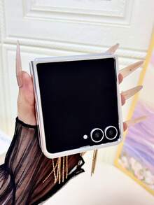 1pc Popular Fashion Cute Electroplated Large Rhinestone Butterfly Tassel Foldable Phone Case, Full Coverage Anti-Drop Protective Shell Compatible With Samsung Galaxy ZFlip 8 Galaxy ZFlip 7 Galaxy ZFlip 7FE Galaxy ZFlip 6 Galaxy ZFlip 5 - Multicolor - View 3