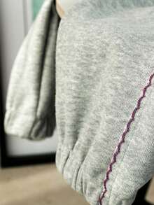 8-12 Years Old Girls Grey Cuffed Sweatpants With Side Contrast Stitching Bow Embroidery Loose Casual Versatile Long Pants - Grey - View 6