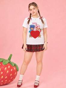 女款夏季T恤，可愛好朋友愛心印花寬鬆休閒風，適合日常甜美女孩造型，白色 - 白色 - 查看 6