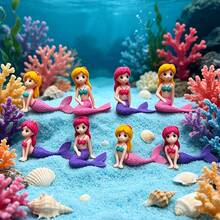 4件裝彩色美人魚裝飾小雕像，粉色/紫色尾巴配黃色/粉色頭髮，生動設計，適用於魚缸裝飾、景觀擺飾，完美禮物（隨機款式） - 歡樂水族 - 查看 9
