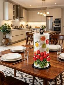 2D Acrylic Kitchen Towel Holder 1pc Pink Tulip Design Elegant Desktop Paper Towel Rack Storage Organizer Without Towels Or Fabric Interesting Gift - Multicolor a - View 15