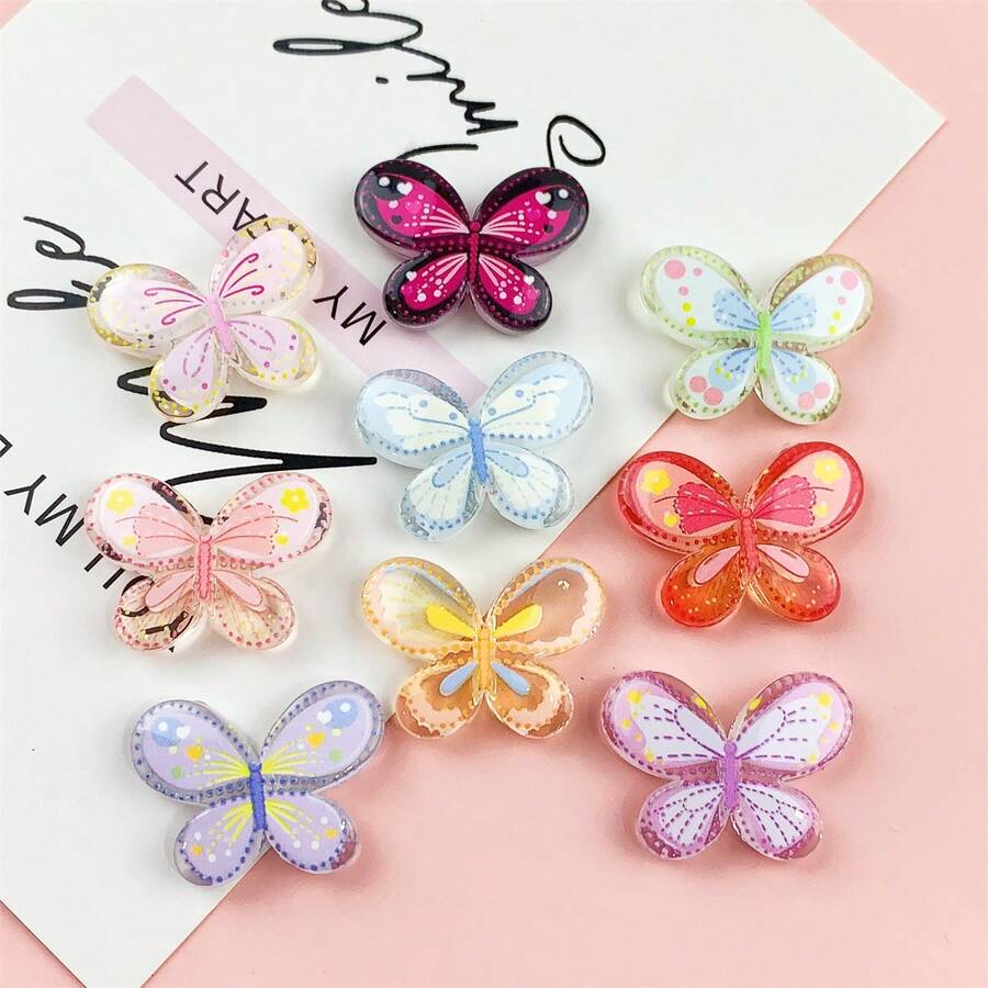 10pcs Acrylic Double-Sided Colorful Butterfly Perforated Beads DIY Jewelry Making Supplies Accessories Random Color - Butterfly - View 1
