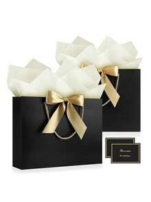 4pcs/Set Gift Bags, Includes 1 Gift Bag, 1 Tissue Paper And 1 Card With Ribbon, Shopping Bag, Suitable For Girls, Wedding Party, Christmas, Thanksgiving, New Year, Girlfriend Party, Valentine's Day And Other Occasions - Multicolor - View 1