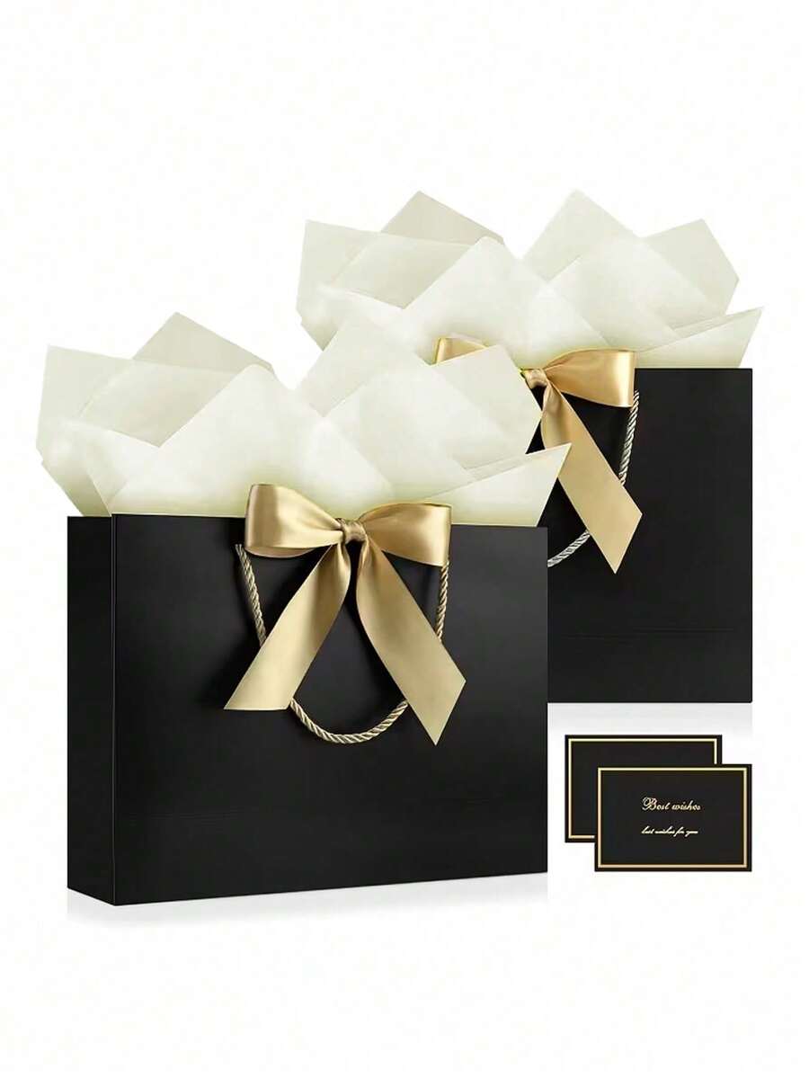 4pcs/Set Gift Bags, Includes 1 Gift Bag, 1 Tissue Paper And 1 Card With Ribbon, Shopping Bag, Suitable For Girls, Wedding Party, Christmas, Thanksgiving, New Year, Girlfriend Party, Valentine's Day And Other Occasions - Multicolor - View 1