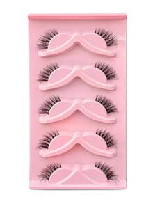 5 Pares de Cílios Postiços Meia-Faixa Olho de Gato, Banda Transparente, Leve, Macio, 5D, Fofo, Reutilizável, Efeito de Olhos Grandes Encantadores para Casamento, Viagem, Feriado, Cílios em Faixa, Extensão de Cílios para Mulheres - Multicolorido - Visão 9
