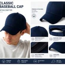 1 pieza Gorra de béisbol con logo HUA para hombre, gorra casual ajustable con protección solar para exteriores, primavera/otoño - Azul Marino - Ver 3