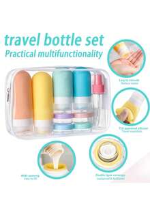 Silicone Travel Refillable Bottle Set - Refillable Shampoo, Lotion And Cosmetic Containers | Includes Portable Storage Bag And Spray Bottle, Lightweight Durable Stylish, Suitable For Travel, Toiletries, Daily Use, Vacation Essentials, Back To School - Multicolor - View 5