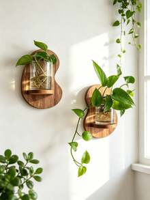 Floating Plant Shelf, Unique Wooden Wall Hanging Shelf, Wall And Indoor Hanging Plant Shelf, Kitchen Storage, Living Room Decor, Windowsill Plant Shelf, Room Decor, Home Decor, Home Storage, (Cups Not Included) - View 1