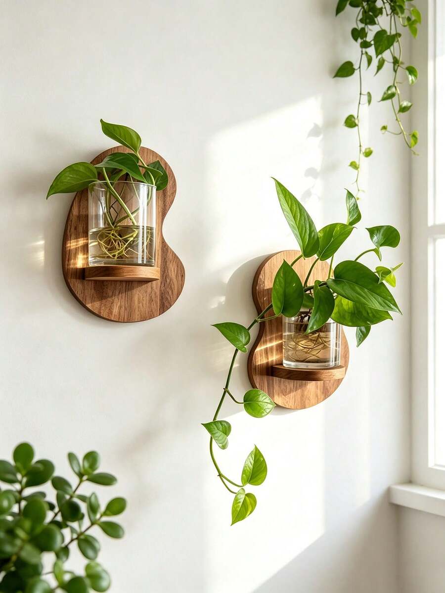 Floating Plant Shelf, Unique Wooden Wall Hanging Shelf, Wall And Indoor Hanging Plant Shelf, Kitchen Storage, Living Room Decor, Windowsill Plant Shelf, Room Decor, Home Decor, Home Storage, (Cups Not Included) - View 1