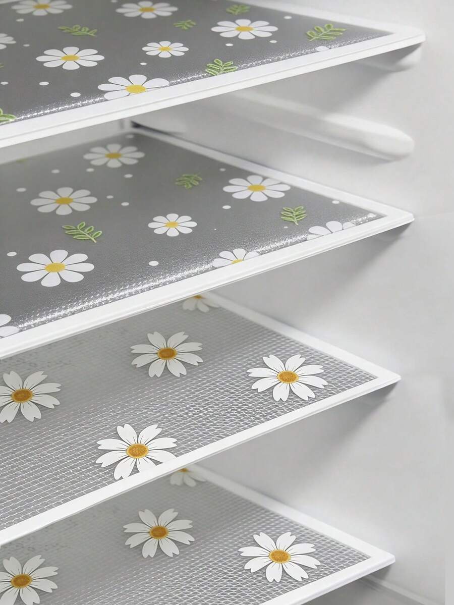 8件組混色小尺寸印花設計墊 - 4件花卉 & 4件雛菊，小尺寸 (30cm*45cm/11.81in*17.72in) 可水洗防水防油迷你冰箱墊，適用於迷你冰箱層架、迷你冷凍庫玻璃層架、迷你櫥櫃抽屜等 - 花朵&雛菊 - 查看 1