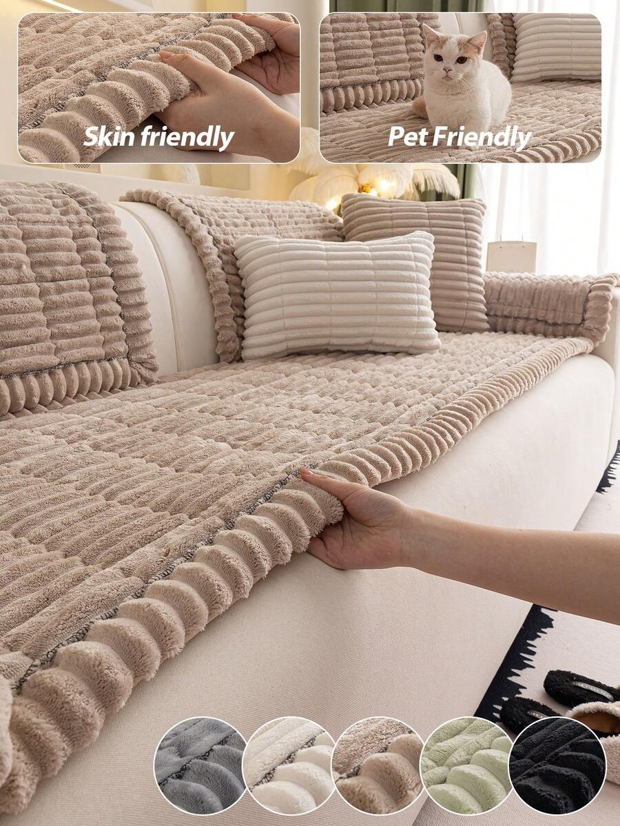 1pc Comfortable Flannel Sofa Cover, Non-Slip Machine Washable Sofa Protector, Soft & Warm, Suitable For Dogs And Home Daily Use